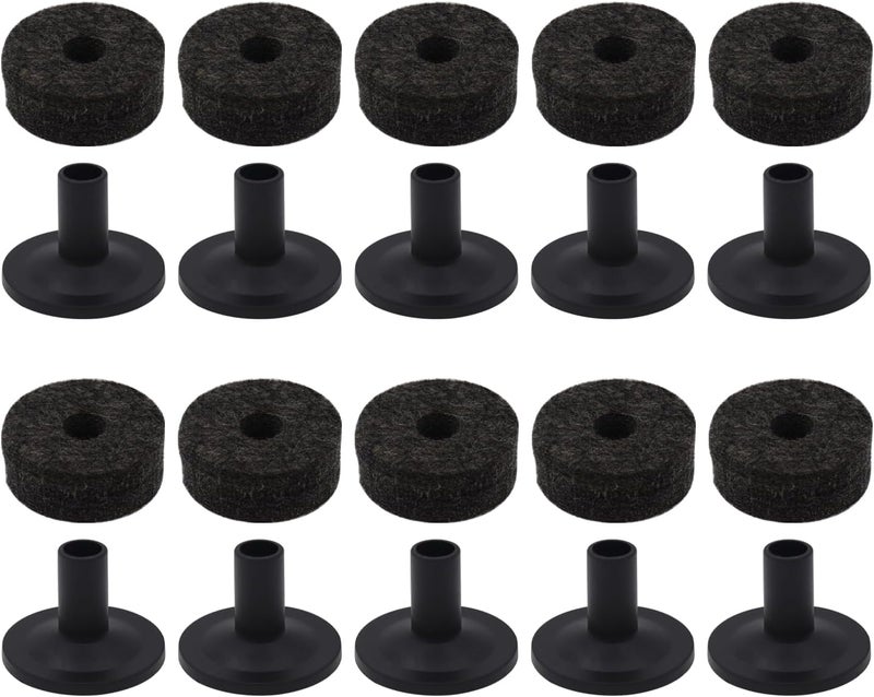 CashBeat 20pcs Cymbal Replacement Accessories Set, 10 Pcs Cymbal Stand Felt Pads & 10 Pcs Plastic Sleeves, Essential Hardware for Drum Kit Maintenance, Black - Image 1